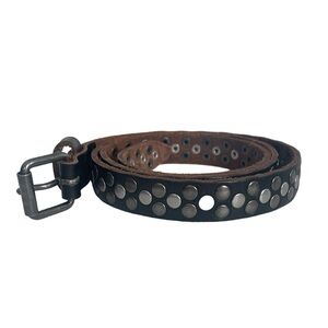 Leather Belt, Black, studded skinny belt
